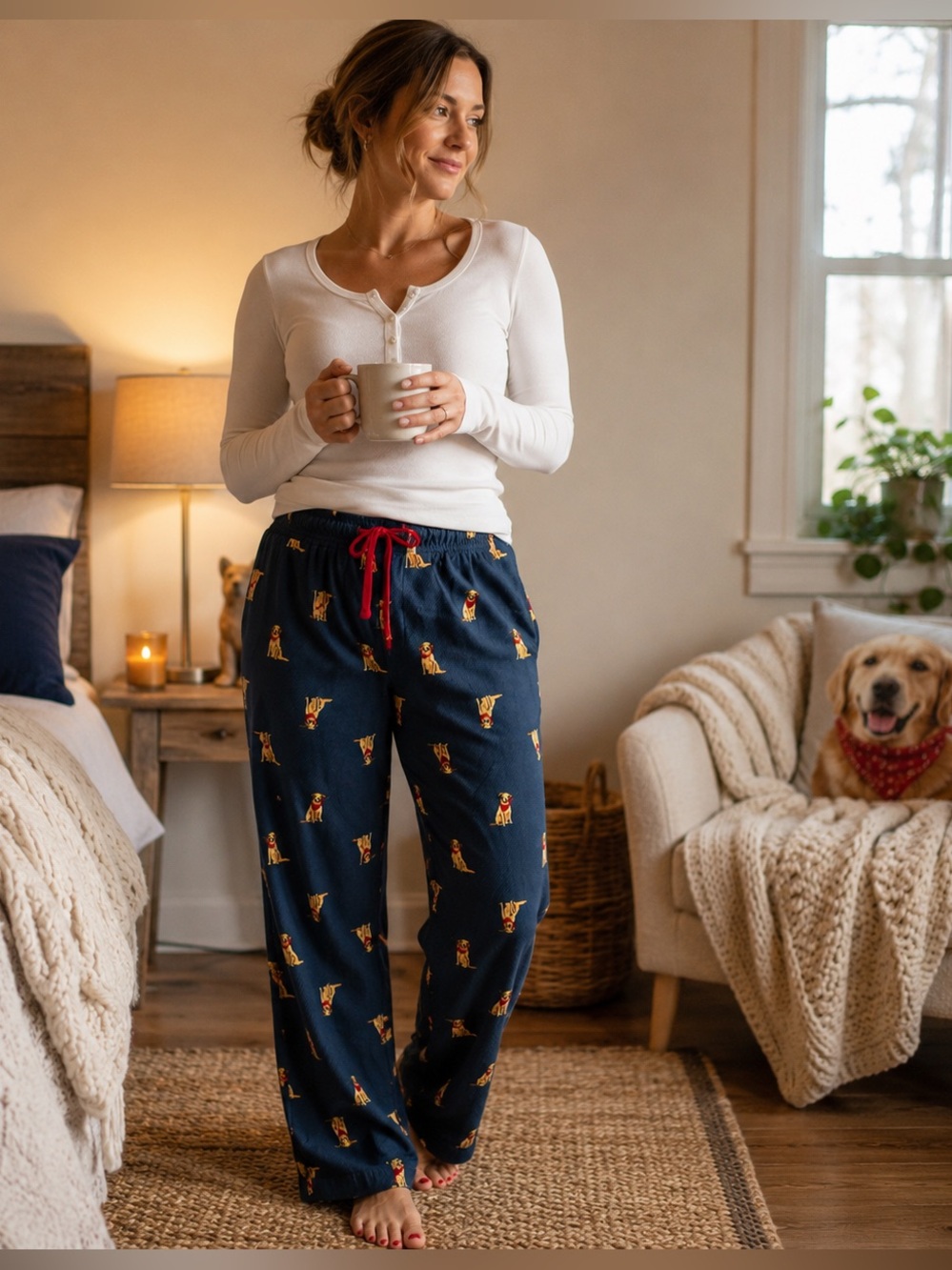 Cuddl Duds XL Golden Retriever Pajama Lounge Pants Soft Dog Print Pockets